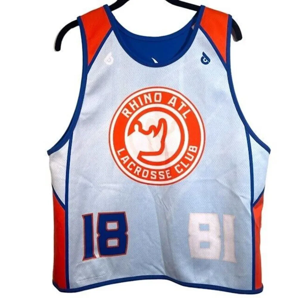 Rhino Lacrosse Academy Reversible Jersey Top Youth L/XL White Blue Orange# 18‎